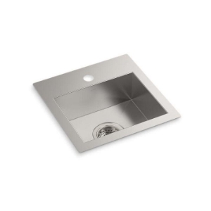 Kohler® 32027-1-NA Vault™ Kitchen Sink, Square Shape, 12-1/4 in L 9-9/16 in W 5-5/16 in D Bowl, 1 Faucet Holes, 5-9/16 in H x 15 in W x 15 in L, Stainless Steel