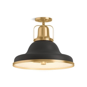 Kohler® 32294-SF03-BML Hauksbee™ K-32294-SF03 Semi-Flush Light, (3) Type A/G Lamp, 120 V, Black with Brass Trim Housing