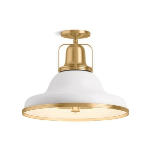 Kohler® 32294-SF03-WGL Hauksbee™ Semi-Flush Light, (3) Type A/G Lamps, 120 V, White with Gold Trim Housing