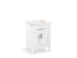 Kohler® 39603-ASB-0 Hadron™ 24 in Bathroom Vanity Cabinet With Sink and Quartz Top, White
