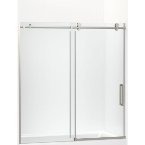 Kohler® 701694-L-BNK Composed® Sliding Bath Door, Frameless Frame, Crystal Clear Tempered Glass, Anodized Brushed Nickel, 3/8 in THK Glass, 56-1/8 to 59-7/8 in W Opening