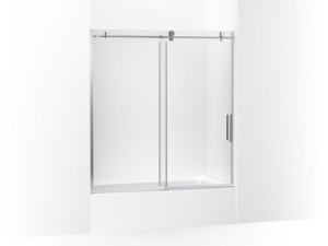 Kohler® 701694-L-SHP Composed® Sliding Bath Door, Frameless Frame, Crystal Clear Tempered Glass, Bright Polished Silver, 56-1/8 to 59-7/8 in W Opening