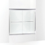 Kohler® 702202-6L-SHP Fluence® Sliding Bath Door, 50-7/8 in H x 52 to 57 in W Opening, Frameless Frame, 1/4 in THK Glass, Bright Polished Silver