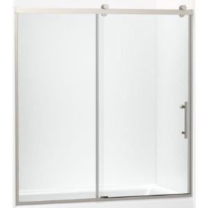 Kohler® 702253-10L-BNK Rely® Sliding Bath Door, 56-5/8 to 59-5/8 in W Opening, 3/8 in THK Glass, Anodized Brushed Nickel