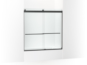Kohler® 702420-L-BL Levity® Plus Sliding Bath Door, Frameless Frame, Crystal Clear Tempered Glass, Matte Black, 5/16 in THK Glass, 55-9/16 in H Opening, 56-5/8 to 59-5/8 in W Opening