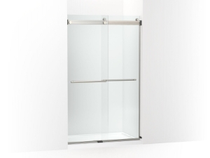 Kohler® 702422-L-BNK Levity® Plus Frameless Sliding Shower Door, 77-9/16 in H X 44-5/8 - 47-5/8 in W, With 5/16 in-Thick Crystal Clear Glass, Anodized Brushed Nickel