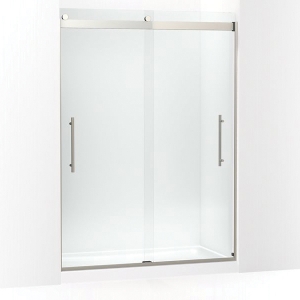 Kohler® 702429-L-BNK Levity® Plus Frameless Sliding Shower Door, 81-5/8 in H X 56-5/8 - 59-5/8 in W, With 3/8 in-Thick Crystal Clear Glass, Anodized Brushed Nickel