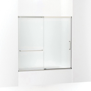 Kohler® 707609-6D3-MX Elate® Sliding Bath Door, 54-3/16 in H x 56-1/4 to 59-5/8 in W Opening, Frameless Frame, 1/4 in THK Glass, Anodized Matte Nickel