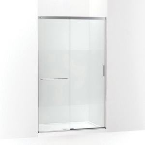 Kohler® 707613-8G81-SH Elate® Tall Sliding Shower Door With Privacy Band, Frameless Frame, Crystal Clear Tempered Glass, Bright Silver, 5/16 in THK Glass, 72-15/16 in H Opening, 44-1/4 to 47-5/8 in W Opening