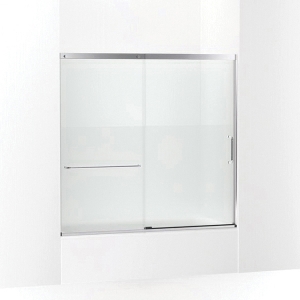 Kohler® 707618-8G81-SH K-707618-8G81 Elate® Sliding Bath Door With Privacy Band, 54-3/16 in H x 56-1/4 to 59-5/8 in W Opening, Frameless Frame, 5/16 in THK Glass, Bright Silver