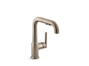 Kohler® 7506-BV Purist® Pull Out Kitchen Sink, 1.5 gpm Flow Rate, Swivel Spout, Vibrant® Brushed Bronze, 1 Handle, 1 Faucet Hole