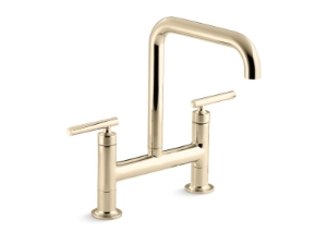 Kohler® 7547-4-AF Purist® Two-Hole Kitchen Sink, 1.5 gpm Flow Rate, 8 in Center, Swivel Spout, Vibrant® French Gold, 2 Handles