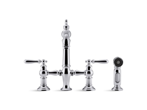 Kohler® 76520-4-AF Artifacts® Two-Hole Kitchen Sink, 1.5 gpm Flow Rate, 8 in Center, Fixed Spout, Vibrant® French Gold, 2 Handles