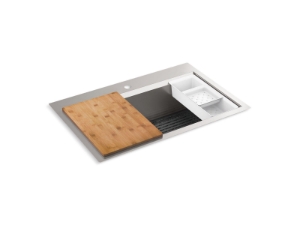 Kohler® 80084-1PC-NA Task™ 33 in Top-/Undermount Single-Bowl Workstation Kitchen Sink, Stainless Steel