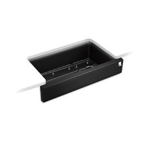 Kohler® 25784-CM1 K-25784 Cairn® Farm House Cairn® Kitchen Sink, Matte Black, Rectangular Shape, 28-5/8 in L x 15-1/2 in W Bowl x 9-1/2 in D Bowl, 34 in L x 21-3/16 in W x 10-1/8 in H, Under Mounting, Neoroc® Composite