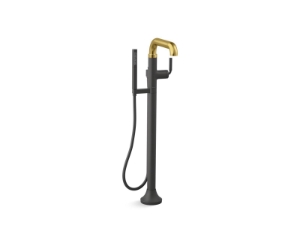 Kohler® T27424-4-BMB Tone™ Floor Mount Bath Filler Trim with Handshower, 7.5 gpm Flow Rate, Matte Black with Moderne Brass, 1 Handle, Residential