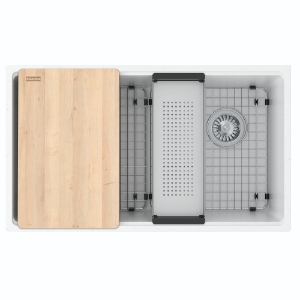 Franke MAG11031OW-PWT-WKC Maris Undermount 33-in x 19.31-in Granite Single Bowl Workcenter Kitchen Sink, Polar White