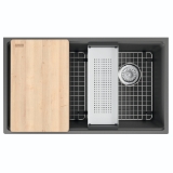 Franke MAG11031OW-SHG-WKC Maris Undermount 33-in x 19.31-in Granite Single Bowl Workcenter Kitchen Sink, Stone Grey
