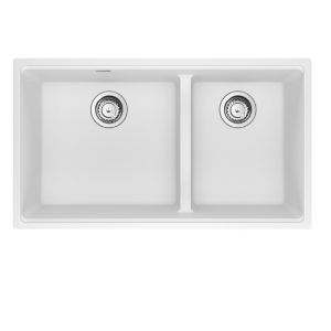 Franke MAG1601812LD-PWT-S Maris Undermount 33-in x 18.94-in Granite Double Bowl Kitchen Sink, Polar White