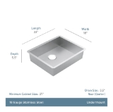 Moen® BGS18186B Rear Center Drain Kitchen Sink, Brushed Stainless Steel, 20 in L x 16 in W Bowl, 29 in L x 18 in W, Undermounting, 18 ga Stainless Steel