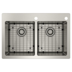 Moen® GS182072B Series Kitchen Sink, 2 Faucet Holes, 22 in H x 33 in W x 9 in D, Dual Mounting, Stainless Steel, Brushed Finish