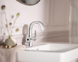 Moen® S6910EW S6910E Doux™ Bathroom Faucet, 1.2 gpm Flow Rate, 4-3/4 in H Spout, 1 Handle, Spring Loaded Pop-Up Drain, Chrome