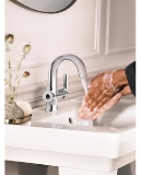 Moen® S6910EW S6910E Doux™ Bathroom Faucet, 1.2 gpm Flow Rate, 4-3/4 in H Spout, 1 Handle, Spring Loaded Pop-Up Drain, Chrome