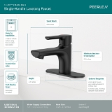 Peerless® P1512LF-BL Flute™ Single Top Handle Lavatory, 1 gpm Flow Rate, 2.63 in H Spout, 1 Handle, Pop-Up Drain, 1 Faucet Hole, Matte Black, Lavatory Function