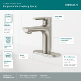 Peerless® P1513LF-BN Flute™ Single Top Handle Lavatory, 1 gpm Flow Rate, 3.93 in H Spout, 1 Handle, Pop-Up Drain, 1 Faucet Hole, Brushed Nickel, Lavatory Function