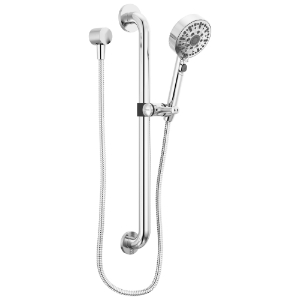 Peerless® PTT24047 13 Series Precept® Adjustable Slide Hand Shower, 4-9/16 in Dia Shower Head 6 Shower Head, 1.5 gpm Flow Rate, 72 in L Hose, 1/2 in NPT Connection, Chrome