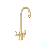 Perrin & Rowe® U.1220LS-SEG-2 Food Prep Faucet Single Hole, Georgian Era, Satin English Gold, 3 Handles, 1.5 gpm Flow Rate