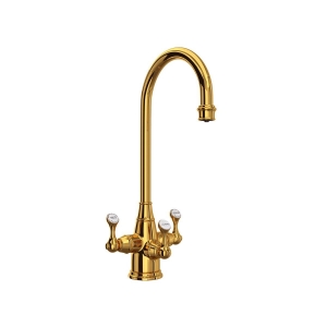 Perrin & Rowe® U.1220LS-ULB-2 Food Prep Faucet Single Hole, Georgian Era, Unlacquered Brass, 3 Handles, 1.5 gpm Flow Rate