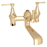 Perrin & Rowe U.3132LS-EG Deco Bathtub Tub Filler, 19 gpm Flow Rate, 7-7/8 in Center, English Gold, 3 Handles