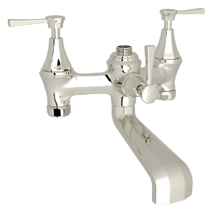 Perrin & Rowe U.3132LS-PN Deco Bathtub Tub Filler, 19 gpm Flow Rate, 7-7/8 in Center, Polished Nickel, 3 Handles