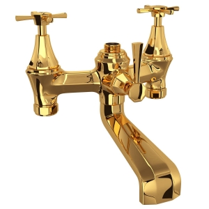 Perrin & Rowe U.3133X-EG Deco Bathtub Tub Filler, 19 gpm Flow Rate, 7-7/8 in Center, English Gold, 3 Handles