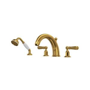 Perrin & Rowe® U.3248L-ULB Edwardian™ 4-Hole Deck Mount Tub Filler, Unlacquered Brass