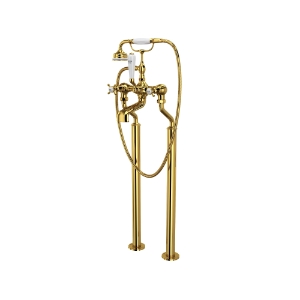 Perrin & Rowe® U.3521X/1-ULB Traditional Floor Mount Tub Filler, Unlacquered Brass
