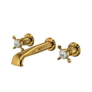Perrin & Rowe® U.3561X-ULB/TO-2 Edwardian™ Wall Mount Lavatory Faucet Trim With U-Spout, Unlacquered Brass