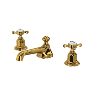 Perrin & Rowe® U.3706X-ULB-2 Edwardian™ Widespread Lavatory Faucet With Low Spout, Unlacquered Brass