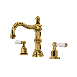 Perrin & Rowe® U.3720L-ULB-2 Edwardian™ Widespread Lavatory Faucet With Column Spout, Unlacquered Brass