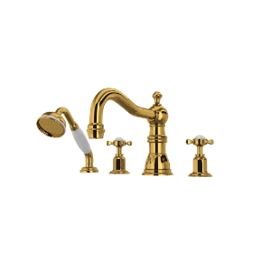 Perrin & Rowe® U.3746X-ULB Edwardian™ 4-Hole Deck Mount Tub Filler With Column Spout, Unlacquered Brass