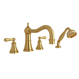 Perrin & Rowe® U.3747LS-ULB Georgian Era™ 4-Hole Deck Mount Tub Filler With Column Spout, Unlacquered Brass