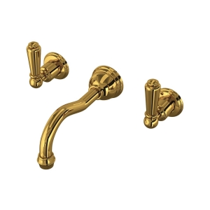 Perrin & Rowe® U.3790L-ULB/TO-2 Edwardian™ Wall Mount Lavatory Faucet Trim With Column Spout, Unlacquered Brass