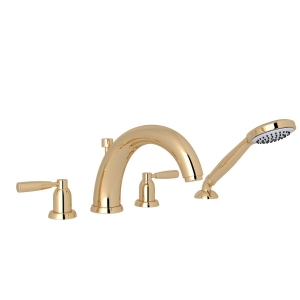 Perrin & Rowe® U.3848LS-EG Holborn™ 4-Hole Deck Mount Tub Filler With U-Spout, English Gold