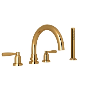 Perrin & Rowe® U.3975LS-EG Holborn™ 4-Hole Deck Mount Tub Filler With C-Spout, English Gold