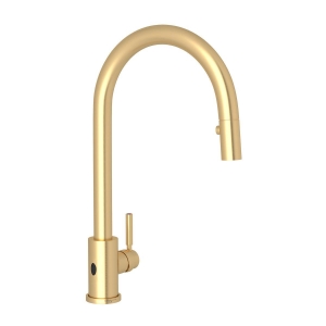 Perrin & Rowe® U.4034LS-SEG-2 Holborn Pulldown Kitchen Faucet Pull-Down Touchless, 1.5 gpm Flow Rate, Satin English Gold