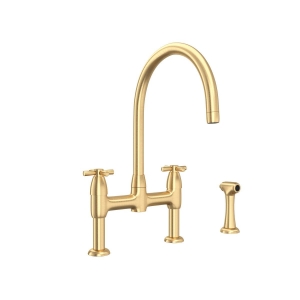 Perrin & Rowe® U.4272X-SEG-2 Holborn Bridge Kitchen Faucet Edwardian Georgian, 1.8 gpm Flow Rate, Satin English Gold