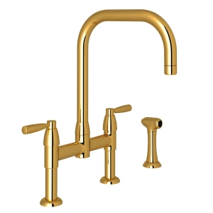Perrin & Rowe® U.4279LS-ULB-2 Holborn Bridge Kitchen Faucet Edwardian Georgian, 1.8 gpm Flow Rate, Unlacquered Brass