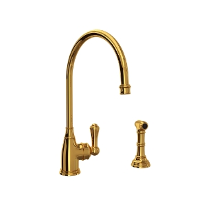 Perrin & Rowe® U.4702ULB-2 Georgian Era Kitchen Faucet Pulldown Single Trattoria, 1.8 gpm Flow Rate, Unlacquered Brass