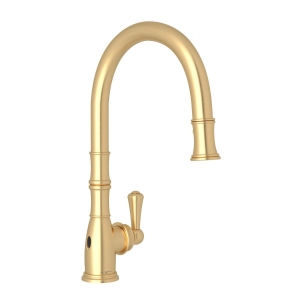 Perrin & Rowe® U.4734SEG-2 Georgian Era Pulldown Kitchen Faucet Pull-Down Touchless, 16 gpm, Satin English Gold